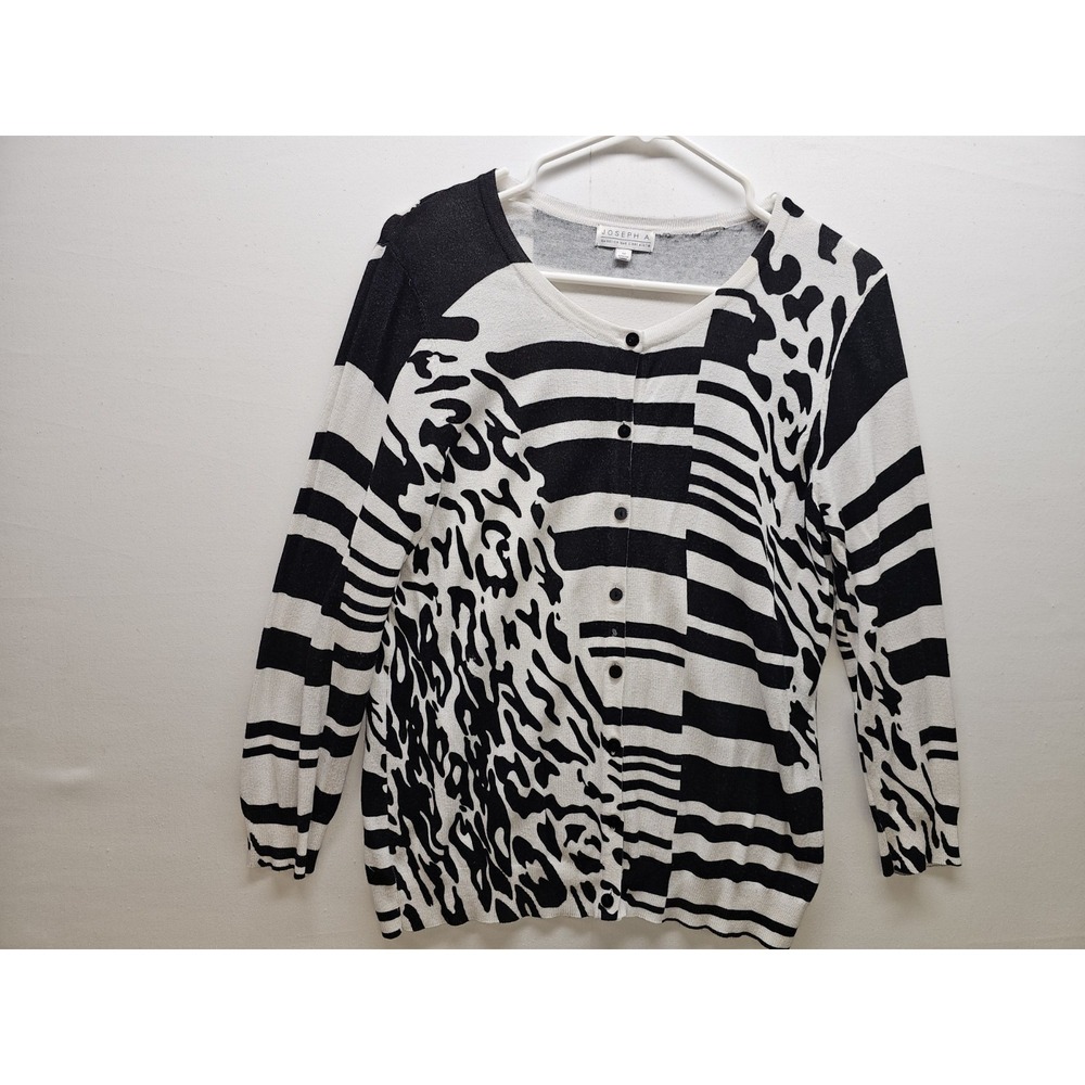 Joseph A Womens M Black White Animal Striped Button Front Cardigan Eclectic